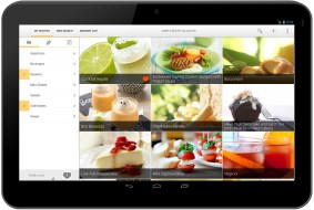 Recipe browser on a 10-inch Android tablet.