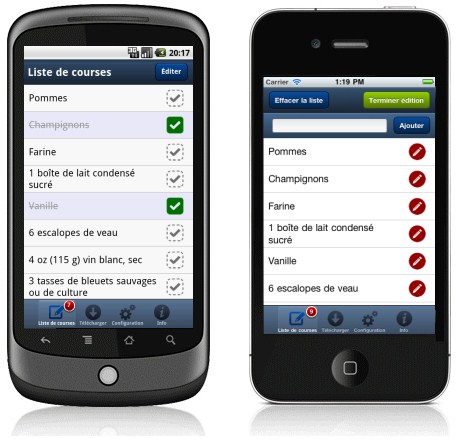 nexusandiphone Liste de courses sur iPhone et Android