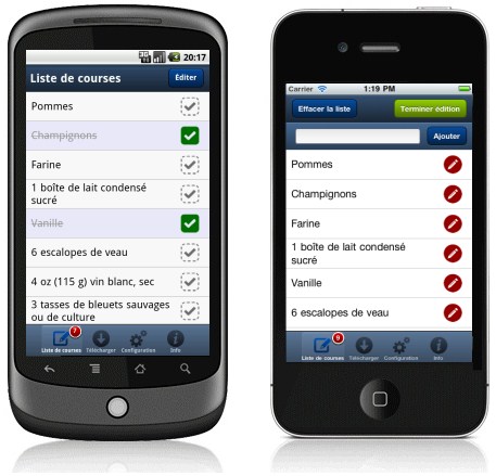 Liste de courses sur iPhone et Android